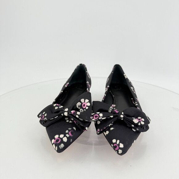 Tory Burch Rosalind Ballet Flats Women's Size 5 Black Floral Satin Bow Pointed - Picture 2 of 16